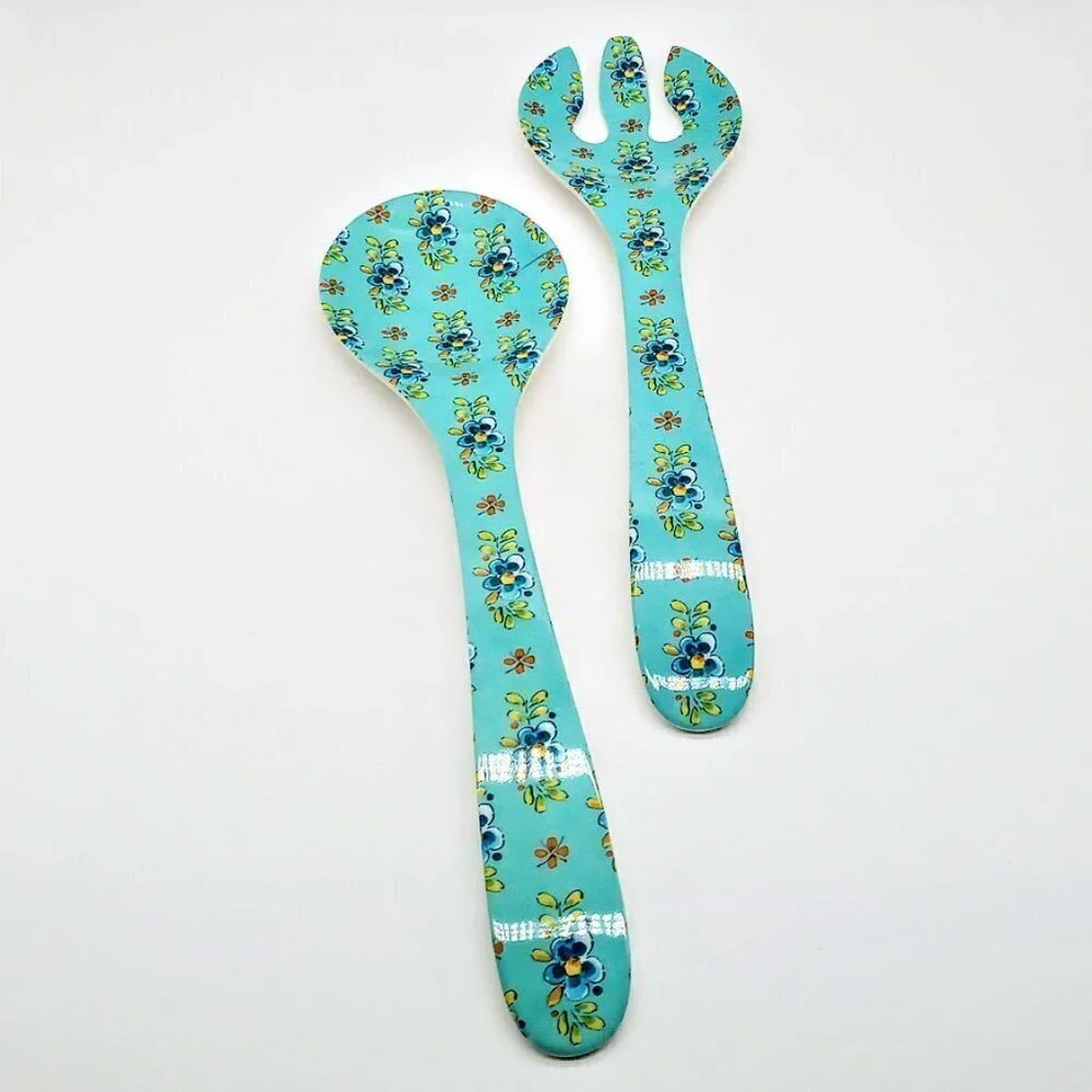 Le Cadeaux Madrid Turquoise Melamine Salad Serving Fork & Spoon